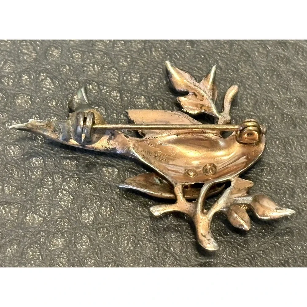 Whimsical Vintage Sterling Silver Brooch Bird On Branch 40's Brooch Pin